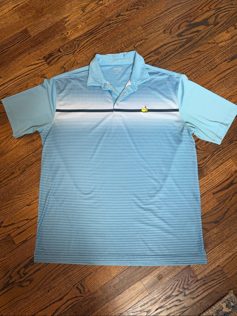 Masters tech Light Blue Striped Golf Polo with Embroidered Logo